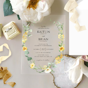 Invitations En Acrylique Couronne florale jaune élégante et délicate pour m