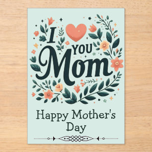 Invitations En Acrylique Couronne florale Je t'aime maman - Bonne fête des