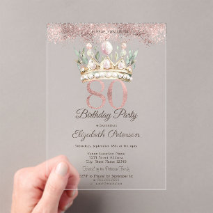 Invitations En Acrylique Couronne florale Princess Watercor pour 80e annive