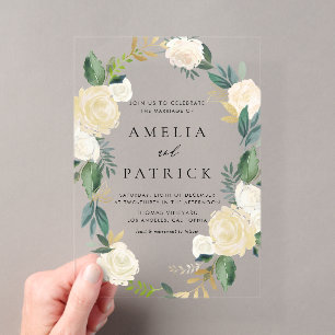 Invitations En Acrylique Couronne florale romantique et discrète avec maria