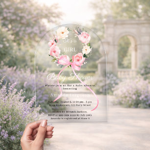 Invitations En Acrylique Couronne florale rose en forme d'arche pour Baby S