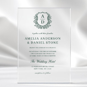 Invitations En Acrylique Couronne florale verte émeraude pour mariage