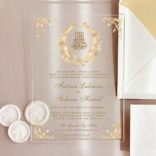 Invitations En Acrylique Couronne Musulmane de Mariage en Or Antique