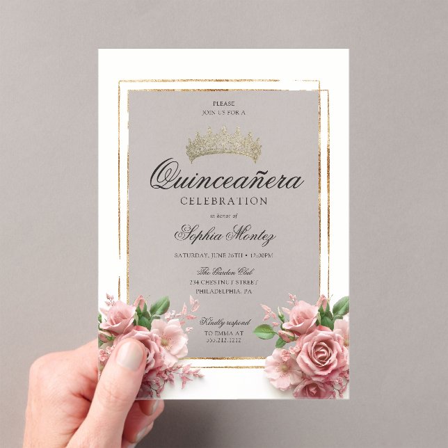 Invitations En Acrylique Couronne or rose quinceañera (In situ (ordinateur de poche))