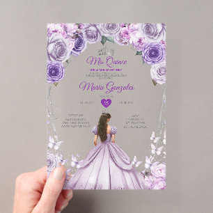 Invitations En Acrylique Couronne Quinceañera Mauve Lilas Mis Quince 15 Ans