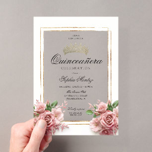 Invitations En Acrylique Couronne Rose Gold Quinceañera