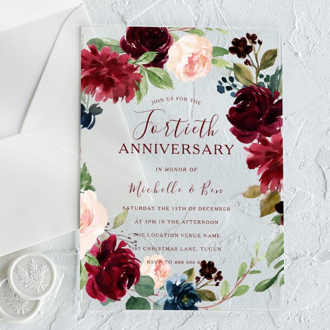 Invitations En Acrylique Couronne rouge bordeaux Ruby pour 40e anniversaire (Créateur téléchargé)