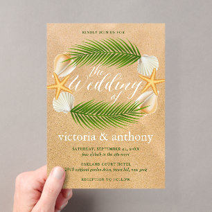 Invitations En Acrylique Couronne Tropicale Mariage sur la Plage de Sable