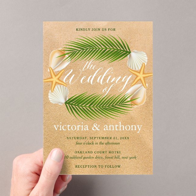 Invitations En Acrylique Couronne Tropicale Mariage sur la Plage de Sable (In situ (ordinateur de poche))