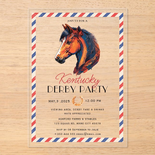Invitations En Acrylique Course moderne Horse Derby Party équestre (Recto)