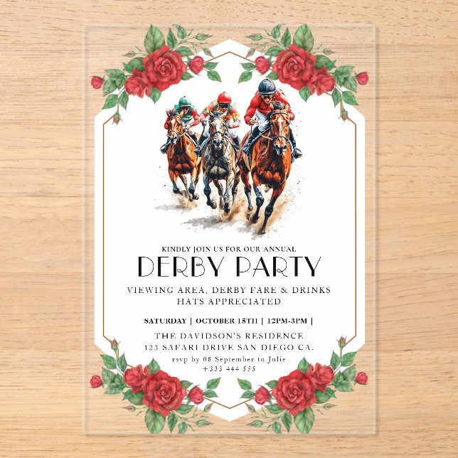 Invitations En Acrylique Course moderne Horse Derby Party équestre (Recto)