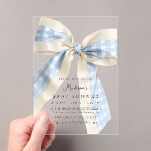 Invitations En Acrylique Couvertures bébé mignon à carreaux gingham bleu nœ