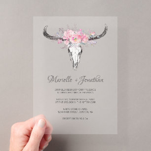 Invitations En Acrylique Crâne de vache rustique Bohème floral aquarelle ma