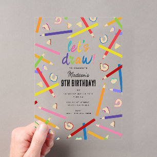 Invitations En Acrylique Crayons de couleur pour enfants fête d'anniversair