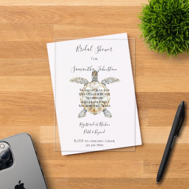 Invitations En Acrylique Cream Beach Sea Turtles Bridal Shower (Insitu (Carte d'invitation))