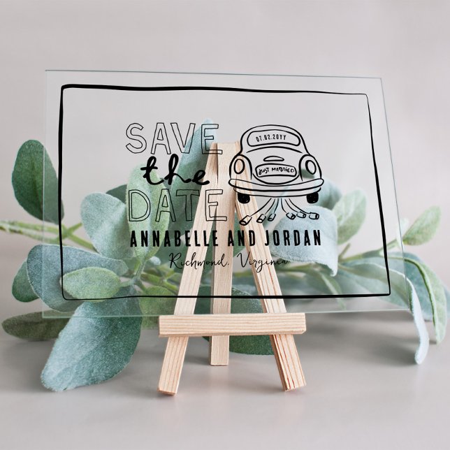 Invitations En Acrylique Crème et noir whimsar dessiné à la main voiture (Créateur téléchargé)