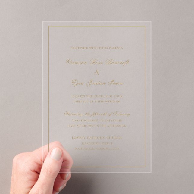 Invitations En Acrylique Crimson Gold Simple Mariage (In situ (ordinateur de poche))