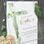 Invitations En Acrylique croix d'agate verte Baptême<br><div class="desc">Invitation claire du baptême</div>