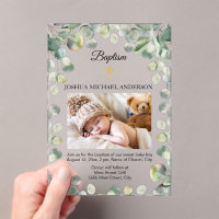 Croix d'or Eucalyptus Baptême religieux Photo