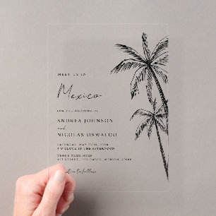 Invitations En Acrylique Croquis de palmier Destination de voyage Mariage à