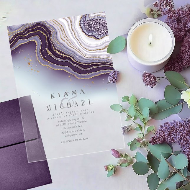 Invitations En Acrylique Crystal Agate Mariage Amethyst Transparent ID825 (Créateur téléchargé)