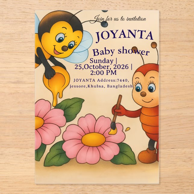 Invitations En Acrylique Custom bee baby shower  (Recto)