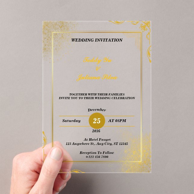 Invitations En Acrylique Custom Gold avec leurs familles Mariage (In situ (ordinateur de poche))