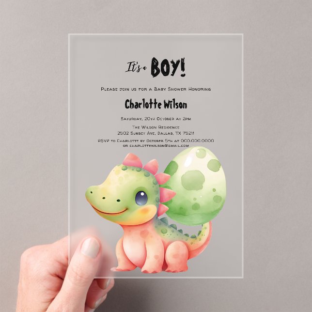 Invitations En Acrylique Cute Aquarelle Bébé Dinosaure Baby shower (In situ (ordinateur de poche))