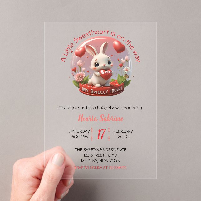 Invitations En Acrylique Cute Baby Shower Rabbit Sweetheart Valentine (In situ (ordinateur de poche))