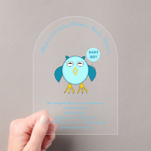 Invitations En Acrylique Cute Blue Baby Boy Owl Baby shower sur mesure Acry