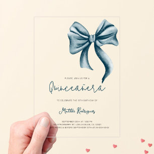 Invitations En Acrylique Cute Blue Bow Girl Quinceanera Anniversaire