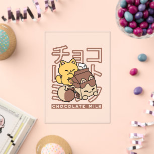 Invitations En Acrylique Cute Chat Riding Chocolat Lait Carton Kawaii Art