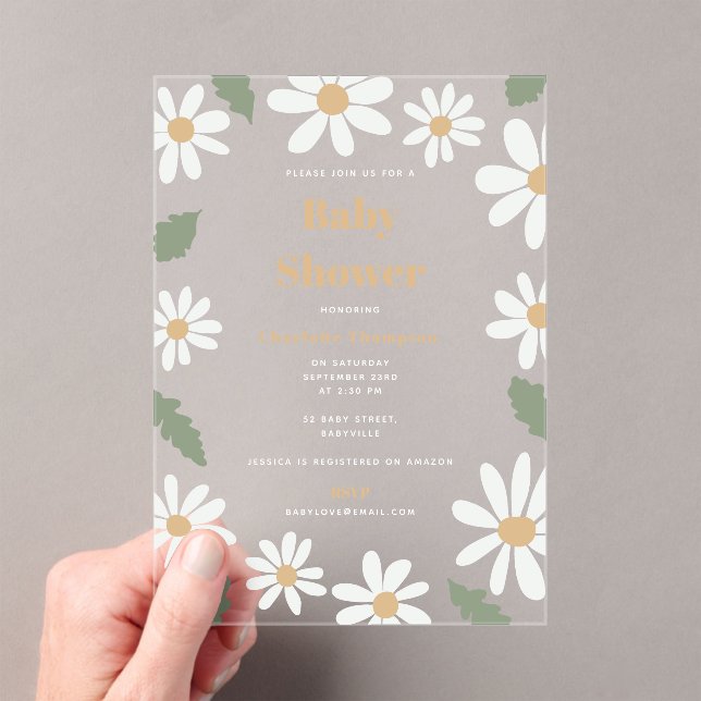 Invitations En Acrylique Cute Daisy Flower Baby Shower Girl Pink (In situ (ordinateur de poche))