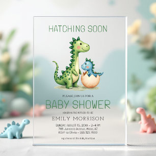 Invitations En Acrylique Cute Dinosaur Hatching Bientôt Baby shower