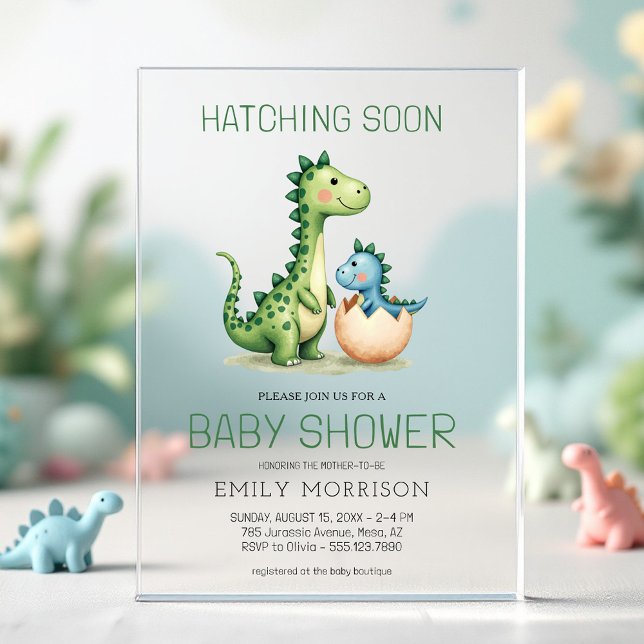 Invitations En Acrylique Cute Dinosaur Hatching Bientôt Baby shower (Créateur téléchargé)