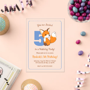 Invitations En Acrylique Cute Fox Kids 5e anniversaire