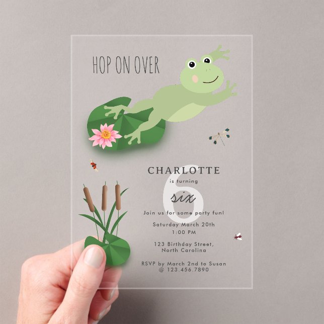 Invitations En Acrylique Cute Frogs in Lily Pond Hop On Over Kids Birthday (In situ (ordinateur de poche))