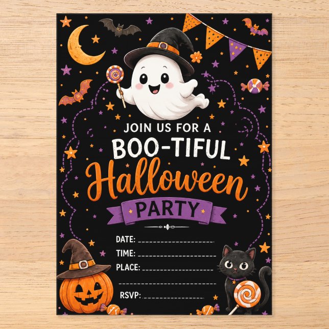 Invitations En Acrylique Cute Ghost Halloween (Recto)