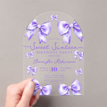 Invitations En Acrylique Cute Girly Coquette Bow Sweet 16 Birthday Purple<br><div class="desc">Celebrate in Style with Girly Coquette Bow Sweet 16 Invitation. Make your Sweet 16 party unforgettable with the Girly Coquette Bow invitation. Customize with your party details for a chic and elegant touch.</div>