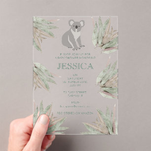 Invitations En Acrylique Cute Koala Eucalyptus Baby shower personnalisé