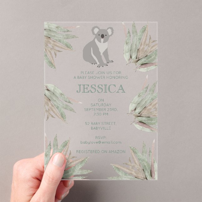 Invitations En Acrylique Cute Koala Eucalyptus Baby shower personnalisé (In situ (ordinateur de poche))
