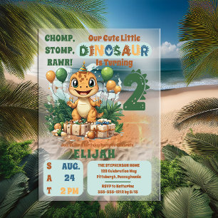 Invitations En Acrylique Cute Little Dinosaur Boy 2e fête d'anniversaire