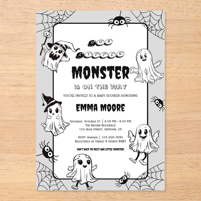 Invitations En Acrylique Cute Little Monster Baby Shower Illustration (Recto)