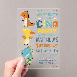 Invitations En Acrylique Cute Modern Dino Dinosaur fête d'anniversaire pour