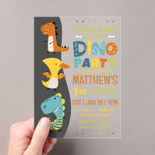 Invitations En Acrylique Cute Modern Dino Dinosaur fête d'anniversaire pour