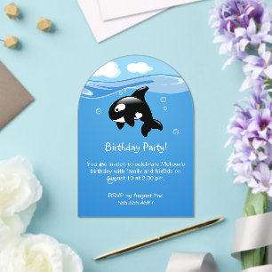 Invitations En Acrylique Cute Orca Baleine fête d'anniversaire
