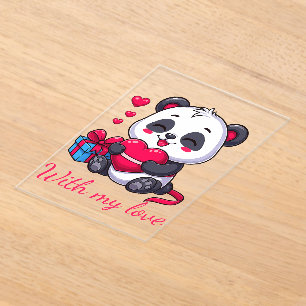 Invitations En Acrylique Cute Panda Hugging Heart