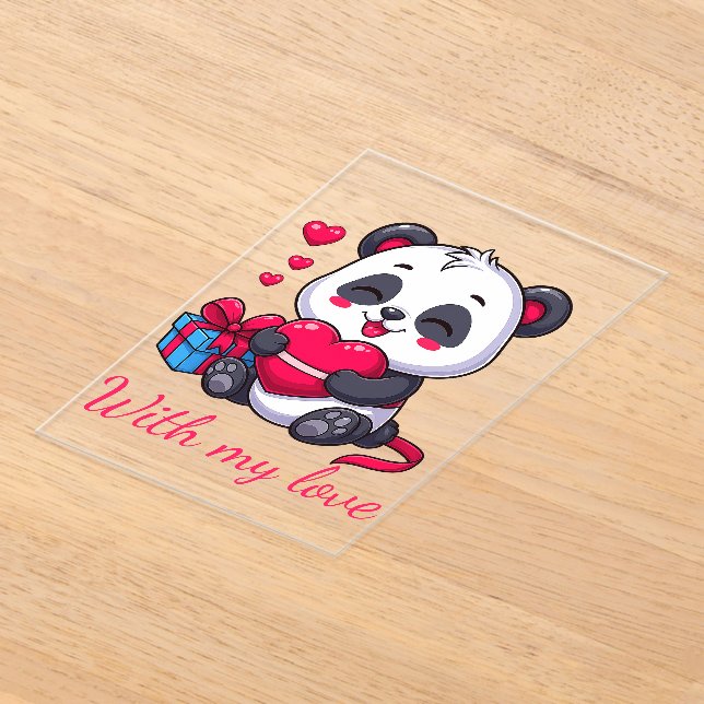 Invitations En Acrylique Cute Panda Hugging Heart (Poser)