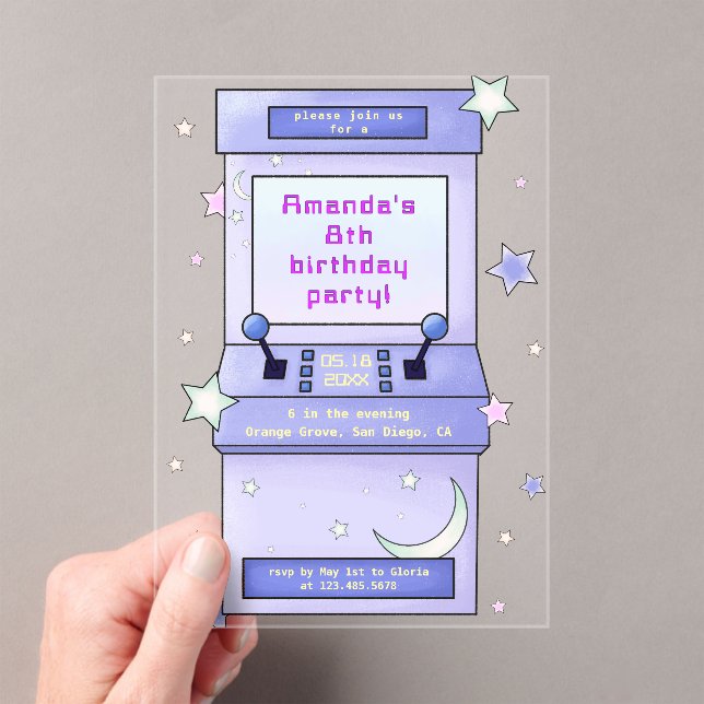 Invitations En Acrylique Cute Retro Arcade Game Kids Birthday (In situ (ordinateur de poche))