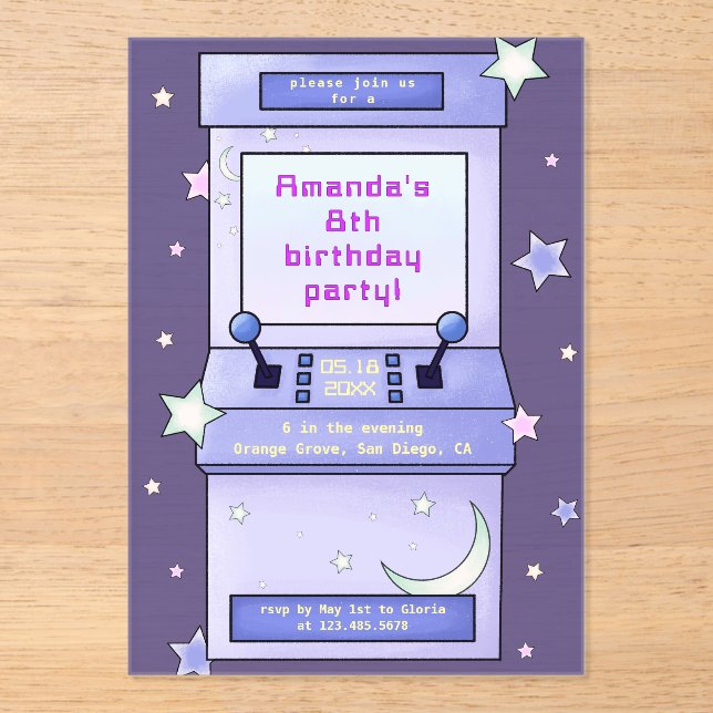 Invitations En Acrylique Cute Retro Arcade Game Kids Birthday (Recto)